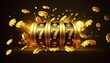 Golden slot machine wins the jackpot. 777 Big win illustration by ai generative