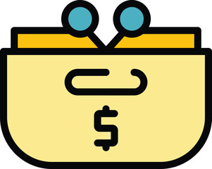 Poster - Money cash wallet icon. Outline Money cash wallet vector icon for web design isolated on white background color flat