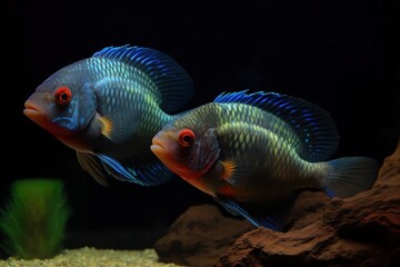 Sticker - A stunning display of couple Ram cichlid fish