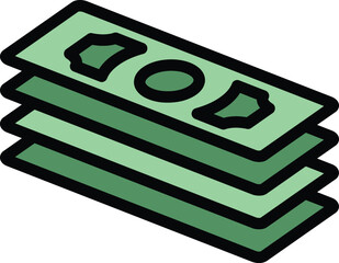 Poster - Pile cash icon. Outline Pile cash vector icon for web design isolated on white background color flat