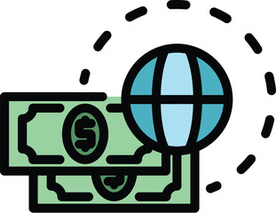 Poster - World dollar icon. Outline World dollar vector icon for web design isolated on white background color flat
