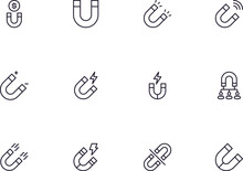 Collection Of Modern Magnet Outline Icons. Set Of Modern Illustrations For Mobile Apps, Web Sites, Flyers, Banners Etc Isolated On White Background. Premium Quality Signs.