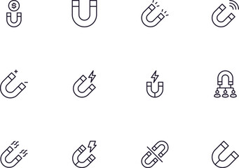 Collection of modern magnet outline icons. Set of modern illustrations for mobile apps, web sites, flyers, banners etc isolated on white background. Premium quality signs.