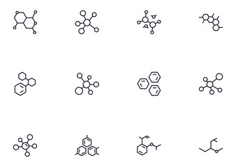 Poster - Collection of modern molecule outline icons. Set of modern illustrations for mobile apps, web sites, flyers, banners etc isolated on white background. Premium quality signs.