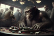 Monkey in a business suit plays in the casino. AI