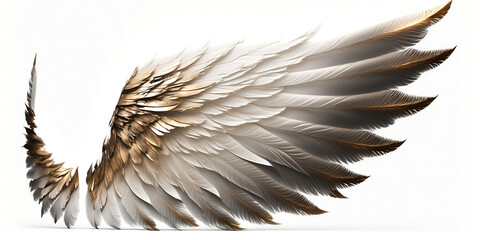 Golden White angel wings render 3D feather bird wings isolated on white background Generated by Ai