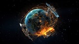 Fototapeta  - Globe with communications satellite connections. AI generative.