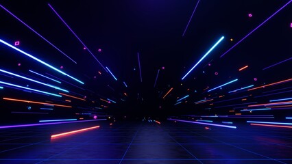 3d technology abstract neon light background, empty space scene, spotlight, dark night, virtual real