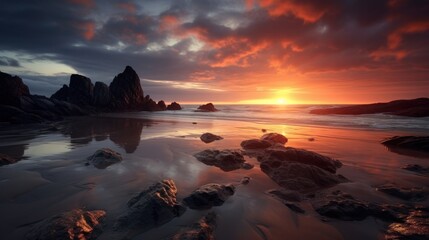 Wall Mural - beach landscape with cinematic sunset