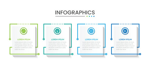 Sticker - Thin line process business infographic with square template. Vector illustration. Process timeline with 4 options, steps or sections.