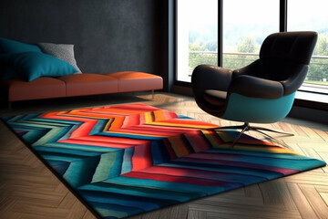 Aufkleber - A geometric-inspired rug with a bold and eye-catching pattern, instantly transforming a room with its modern and stylish design. Generative AI technology.
