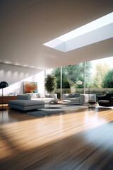 Aufkleber - A minimalist interior design photograph showcasing a sleek and unadorned living space, characterized by clean lines, neutral colors,  Generative AI technology.
