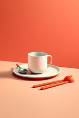 Poster - A minimalistic ceramic or porcelain tableware set with clean and uncluttered forms,  Generative AI technology.