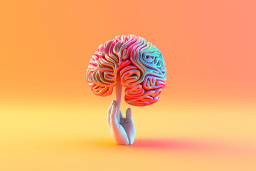 Leinwandbilder - A minimalist graphic design illustration of a palm with a small, stylized brain at its center, representing the core of human intelligence.  Generative AI technology.