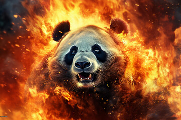 Poster - A digital illustration of a Panda engulfed in flames, symbolizing destruction, chaos, or revolution.  Generative AI technology.