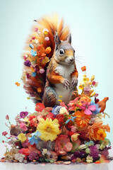 Aufkleber - A conceptual image of a Squirrel made from unconventional materials, such as flowers or feathers, challenging the perception of Squirrel as solely utilitarian objects.  Generative AI technology.