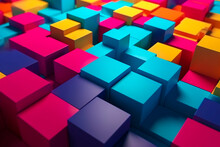 Generative AI Illustration Of Full Frame Shot Of Colorful Blocks Arranged In Even Shape Representing Abstract Background