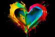 Colorful heart shaped object with paint splattered on the side of it. Generative AI.