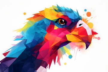 Canvas Print - Colorful bird's head is shown in low - poly art style. Generative AI.