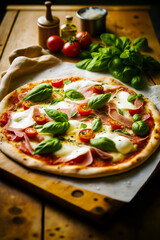 Poster - Pizza sitting on top of cutting board on top of table. Generative AI.