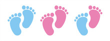 Baby Footsteps Vector Illustration Set - Pairs Of Pink And Blue Footprints In Flat Style. Vector 10 Eps.