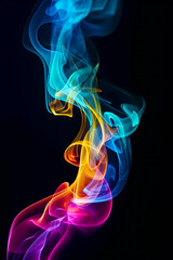 Sticker - Close up of colorful smoke on black background with black background. Generative AI.