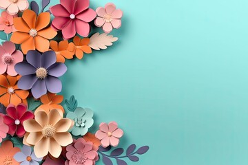 Wall Mural - Colorful of flowers paper cut background with copyspace. Generative AI