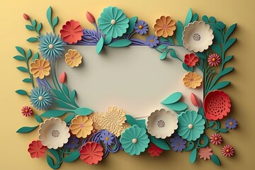 Wall Mural - Colorful of flowers paper cut background with copyspace. Generative AI