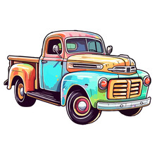 Colorful Old Farm Truck Pop Art Style, Old Farm Truck Sticker, Pastel Cute Colors, Retro Truck