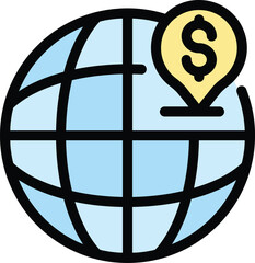 Poster - Global financial support icon. Outline Global financial support vector icon for web design isolated on white background color flat