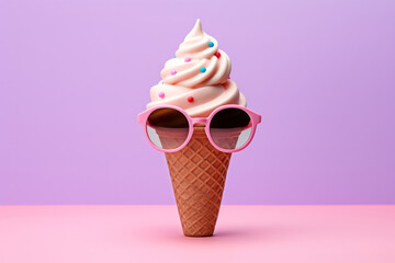 Wall Mural - Summer ice cream cone wearing sunglasses. Generative ai