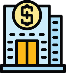 Poster - Money building icon. Outline Money building vector icon for web design isolated on white background color flat