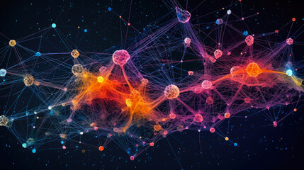 Canvas Print - A visual representation of neural networks with interconnected nodes and flowing information, representing the computational processes and learning capabilities of AI systems - Generative AI