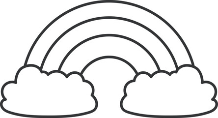 Rainbow icon with clouds. Illustration in outline style. 70s retro vector design.