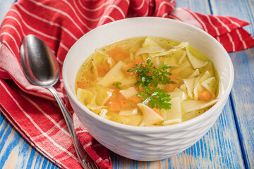 Sticker - Broth - chicken soup in a bowl.