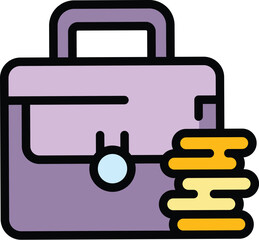 Poster - Financial planning briefcase icon. Outline Financial planning briefcase vector icon for web design isolated on white background color flat