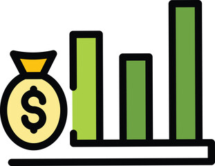 Poster - Financial planning money graph icon. Outline Financial planning money graph vector icon for web design isolated on white background color flat