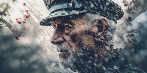 Poster - An old man wearing a hat and a coat. Generative AI image.