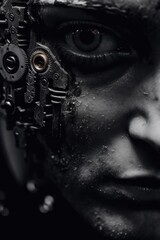 Wall Mural - A close up of a person's face with gears on it. Generative AI image.