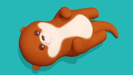 Poster - Cute otter on a turquoise background. Abstract loop animation