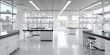 A scientific research lab with a lot of white cabinets and counters. Generative AI laboratory interior