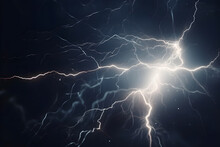 Flash Of Lightning On Dark Background. Thunderstorm. AI Generated