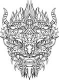 Fototapeta Panele - Hand drawn Face Dragon and Thai line art. Icon isolate on white and illustration dragon.dragon symbols, various geometric shapes.