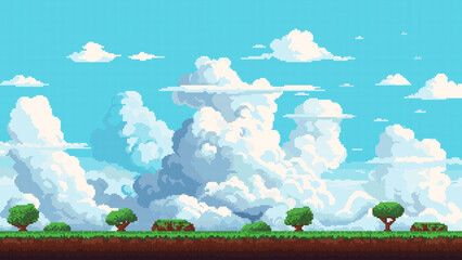 Aufkleber - pixel art game level background, 8 bit, landscape, arcade video game