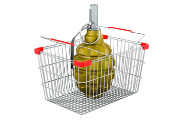 Poster - Hand grenade inside shopping basket, 3D rendering