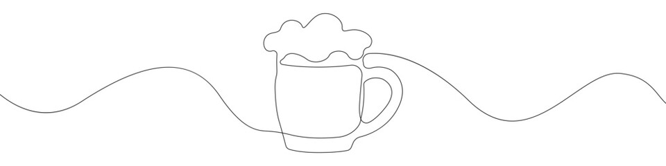 Poster - Beer icon line continuous drawing vector. One line Pint icon vector background. A Pint icon. Continuous outline of A mug of beer with foam icon.