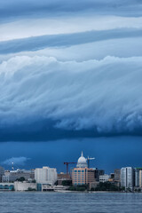 Wall Mural - Shelfcloud moving in over the skyline of Madison, WI. 