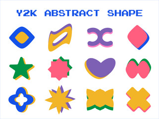 Aufkleber - Set of aesthetic y2k geometric shapes. Simple trendy colorful geometric shapes. Retro design elements. Vector flat illustration for social networks or posters. EPS 10