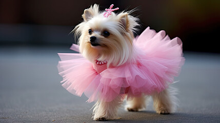 A dog in a pink tutu. Generative Ai