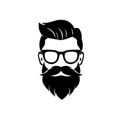 Logo with a hipster man with a beard and glasses.